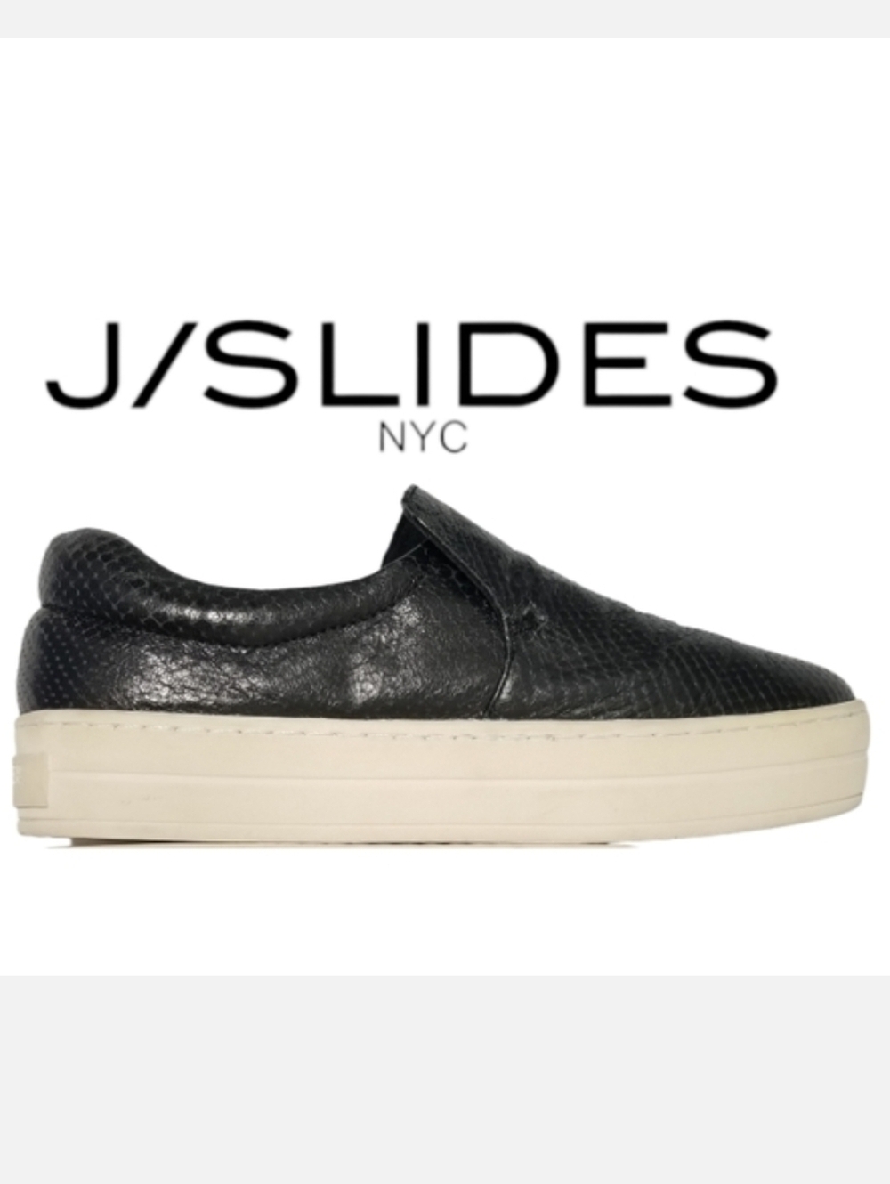 J/Slides NYC Black Snakeskin Embossed Leather Slip-on Platform Sneakers Sz 8½